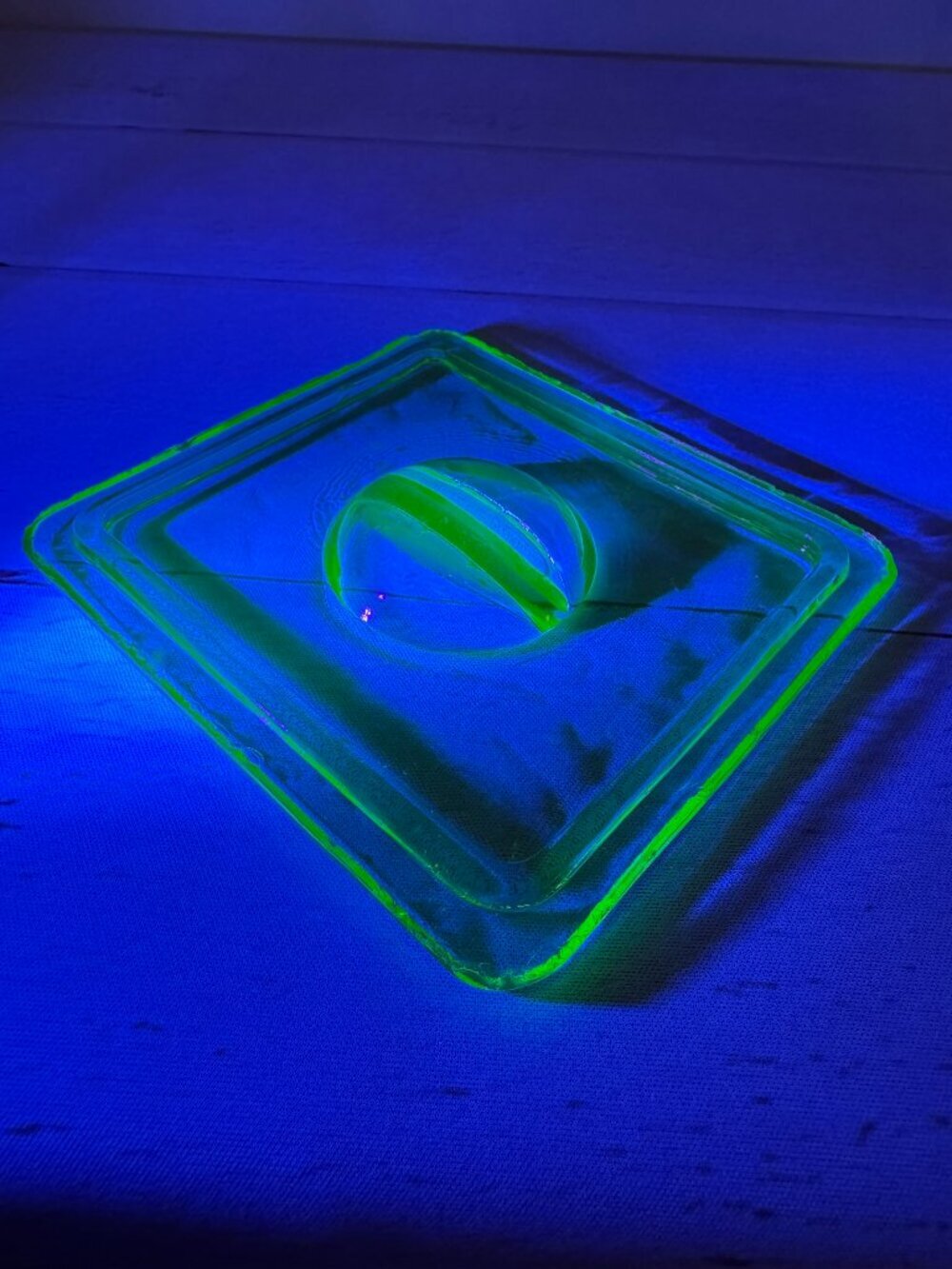 Vintage Uranium Vaseline Glass Refrigerator Dish Lid Only Green UV Reactive